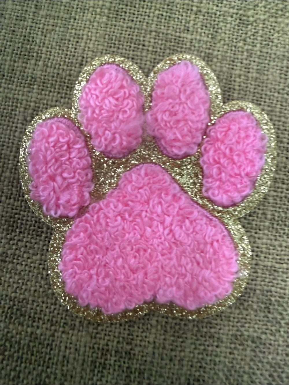Set of 2 Pink or Blue Embroidered Fuzzy Paw Patch w/Gold Glitter Iron or Sew-On